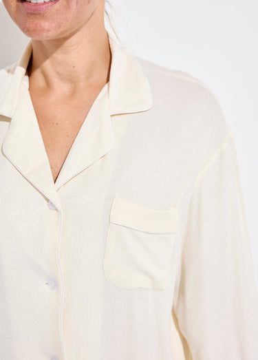 Pyjama long en maille cotelée Creme