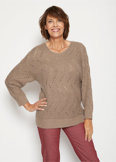 Pull manches chauve-souris maille fantaisie Taupe
