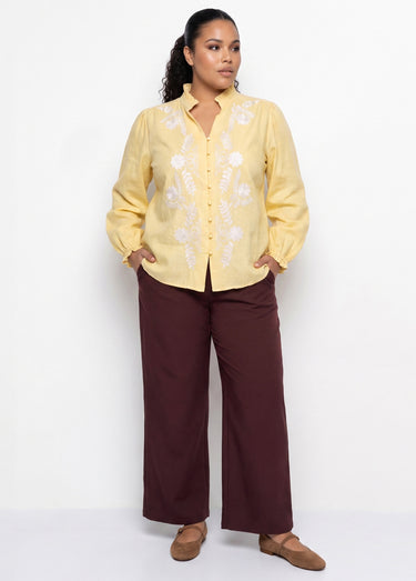 Pantalon large fluide taille élastiquée Chocolat