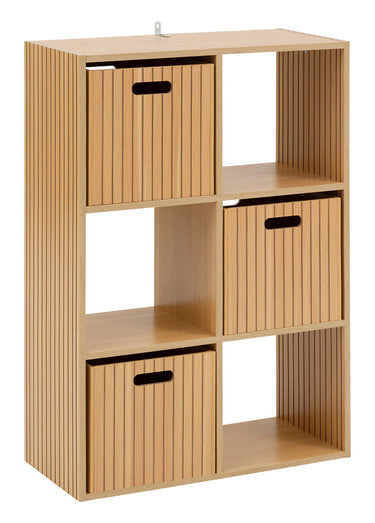 Module 6 cases avec décor bois rainuré Marron