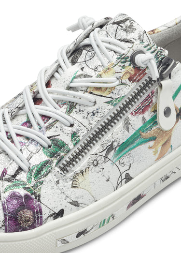 Baskets fleuries lacets élastiqués + zips Blanc