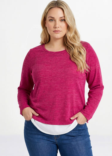 T-shirt mi-long effet 2 en 1 Cassis