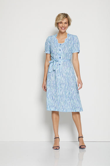 Robe longue imprimée manches courtes Bleu/Vert