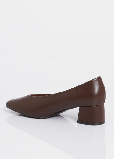 Escarpins décolletés à talon, bout carré Marron