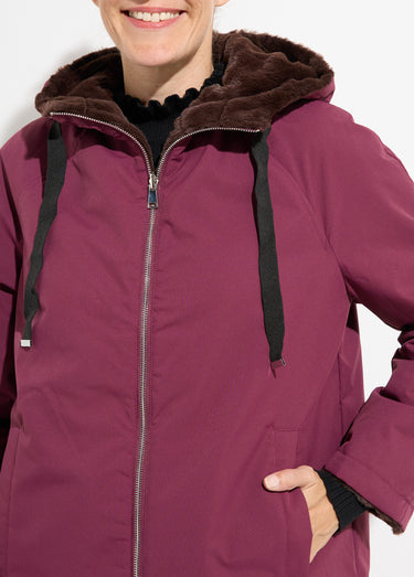 Parka réversible fourrure, avec capuche Bordeaux