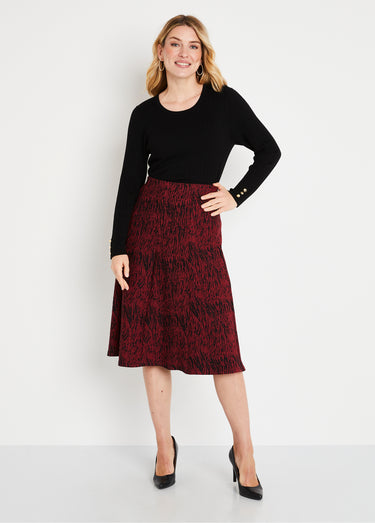 Jupe longue évasée maille jacquard Bordeaux Zebre