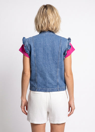 Veste en jean volantée sans manches Bleu Stone