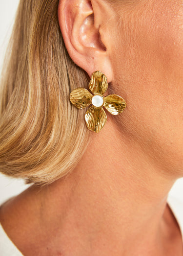 Boucles d'oreille acier fleur fantaisie Dore
