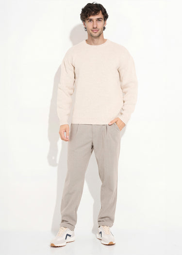 Pull épais col rond et maille torsadée Beige