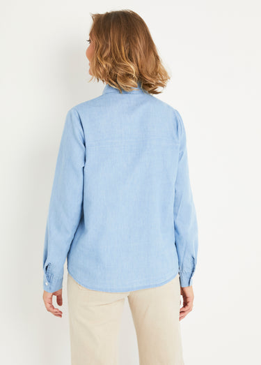 Chemise en jean manches longues Bleu Stone