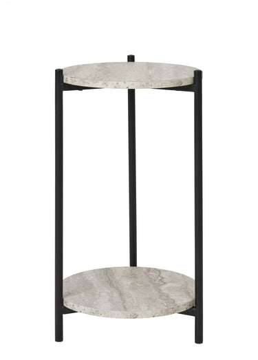 Table d'appoint 2 tablettes travertin Noir/Beige