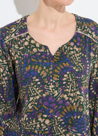 T-shirt long évasé manches 3/4 imprimé tachiste Violet/Beige