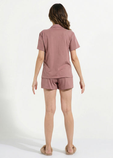 Pyjama short en jersey, col chemisier Prune