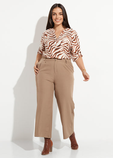 Pantalon en twill léger coupe large Beige