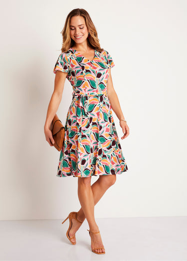 Robe droite courte imprimée Vert/Rose