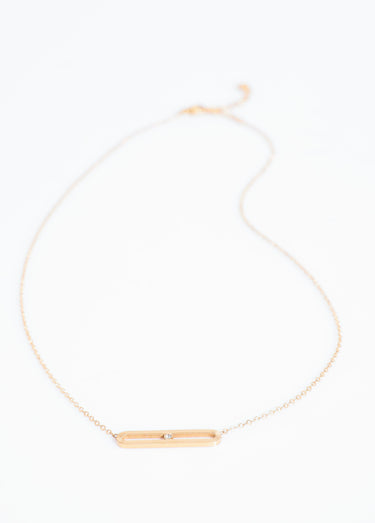 Collier pendentif barrette zirconium Dore