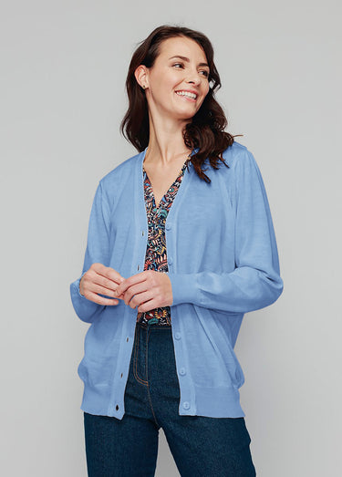 Gilet laine mérinos manches longues Bleu Nuage