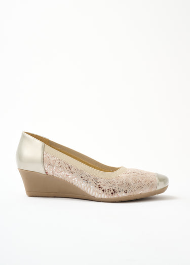 Escarpins compensés grande largeur Fantaisie Beige