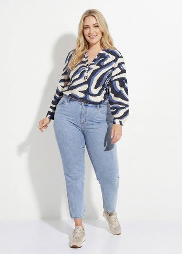 Jean mom en denim, spécial GRANDE TAILLE Denim Clair