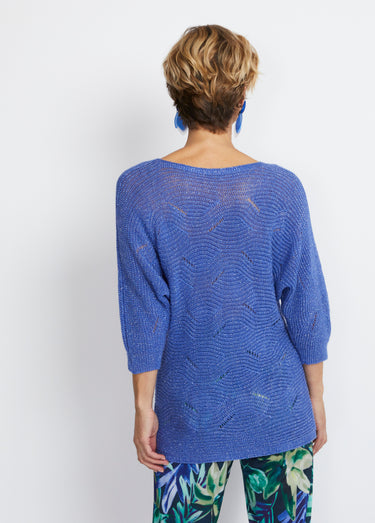 Pull maille reliefée ajourée volume boîte Bleu