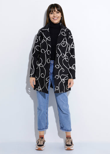 Caban long fantaisie type laine bouillie Noir