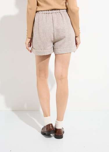 Short à revers en jacquard fantaisie Beige