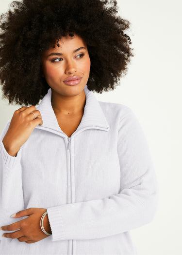 Gilet zippé long uni col montant Blanc