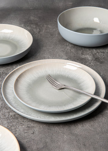 Service de table en grès émaillé 12 pièces, Iris 1 Bleu / Gris