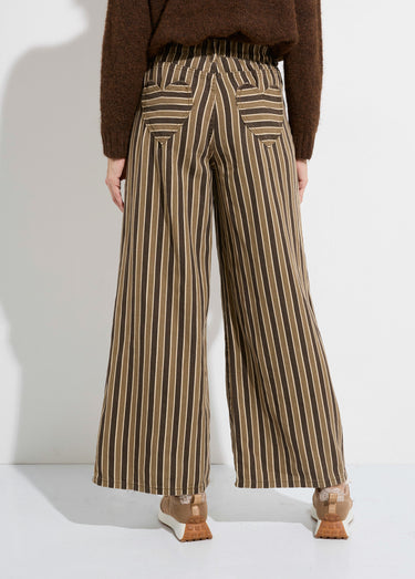 Pantalon très large, denim rayé fantaisie Marron/Beige