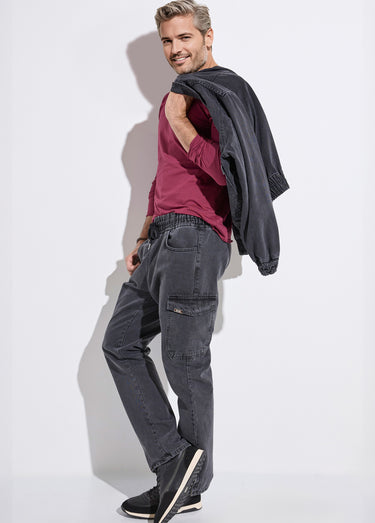 Jean cargo bas zippé, taille élastiquée Noir