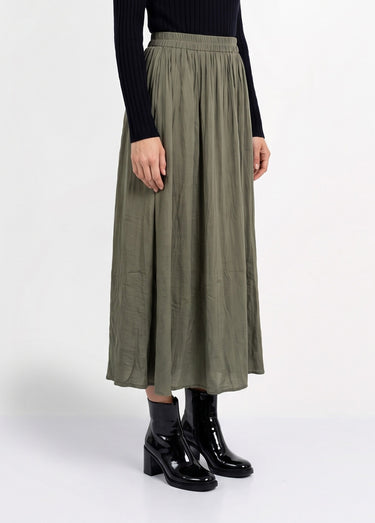 Jupe longue fluide, taille élastiquée Kaki