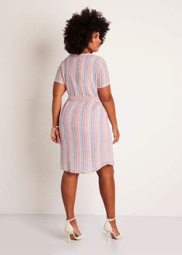 Robe droite courte rayée brillant Orange/Bleu