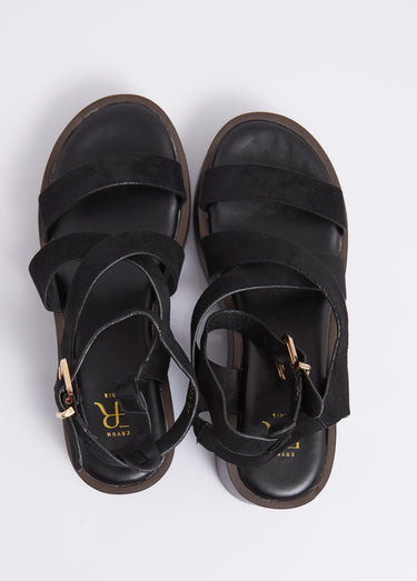 Mules plateforme brides croisées suédine Noir