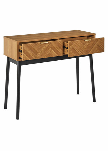 Console bois façon chevrons, 2 tiroirs Marron/Noir