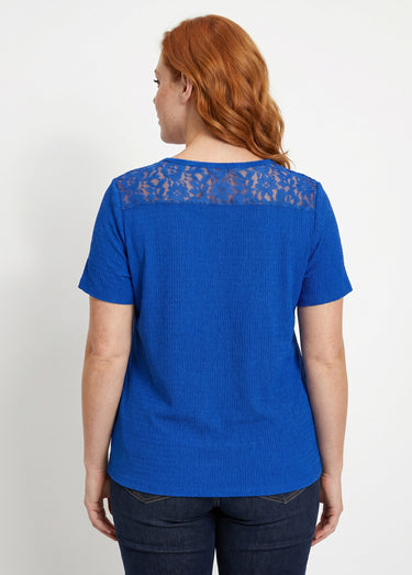 T-shirt court dentelle Bleu Cobalt