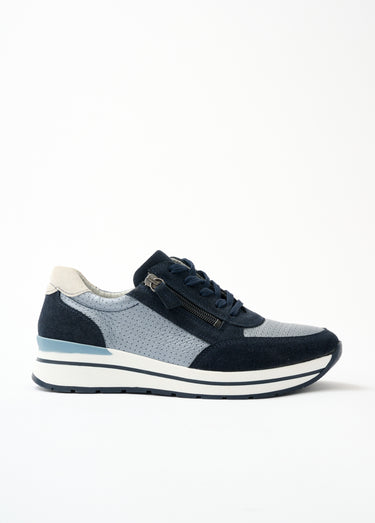 Baskets largeur confort cuir bi-matière Bleu
