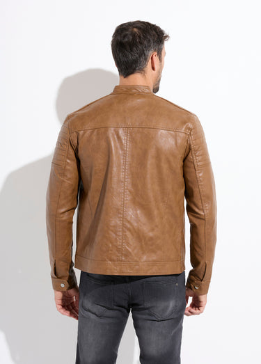 Blouson simili cuir zippé style motard Camel