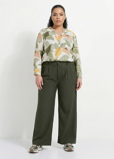 Pantalon en twill léger coupe large Kaki
