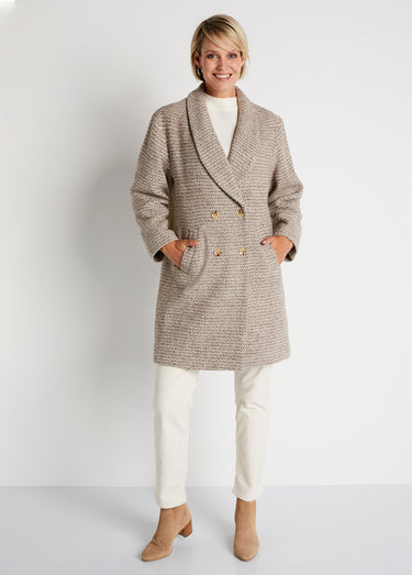 Manteau aspect chevrons mi-long Beige