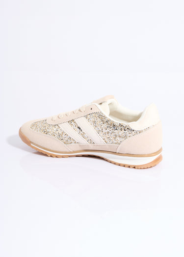 Sneakers inspiration rétro, à paillettes Beige