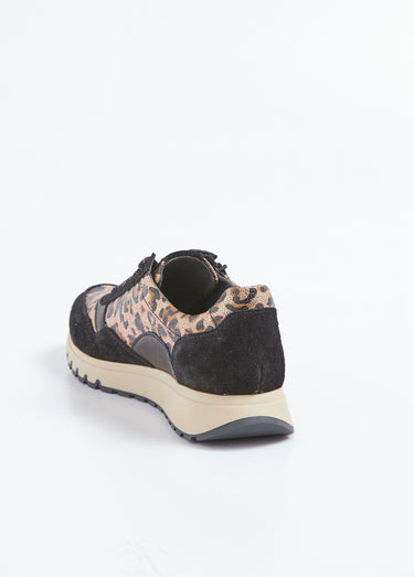 Baskets zippées confort cuir et léopard Noir/Leopard