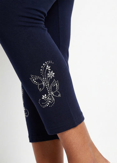 Legging court uni ceinture élastiquée Marine