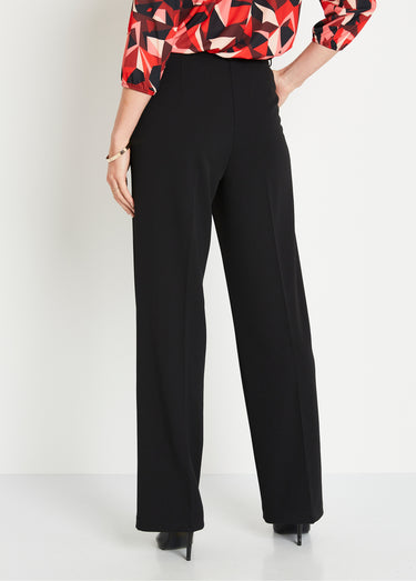 Pantalon fluide large maille stretch unie Noir