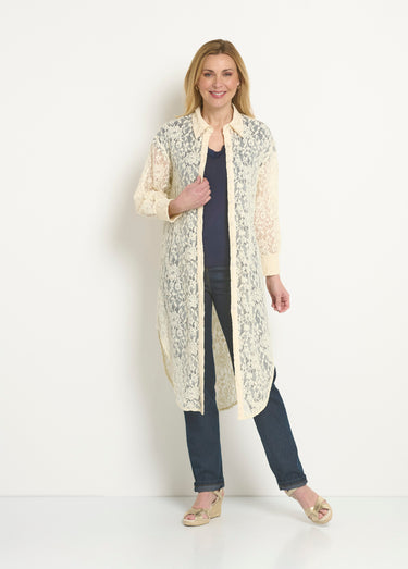 Robe chemisier longue en dentelle Ecru