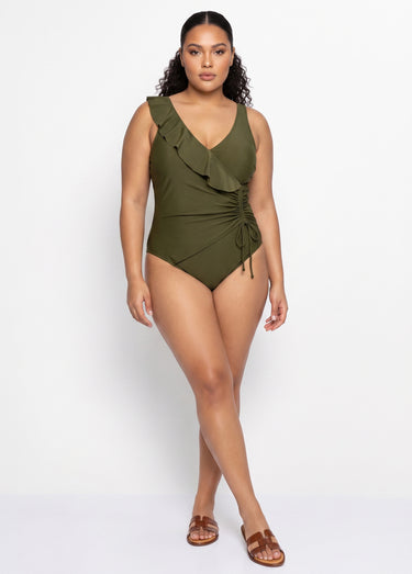 Maillot de bain cache-coeur volanté Kaki