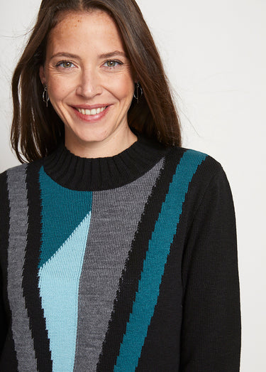 Pull-tunique jacquard col montant Noir/Vert