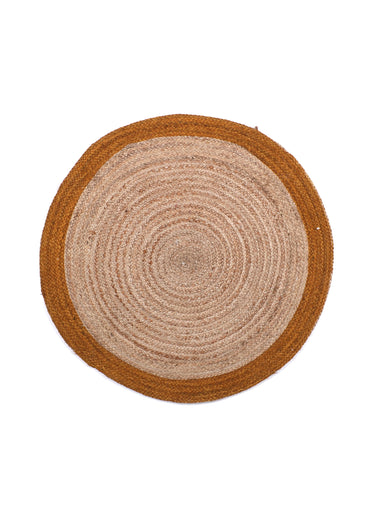 Tapis rond jute naturel bord couleur Beige/Safran
