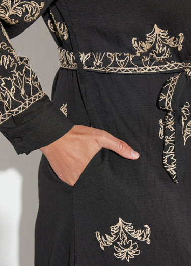 Robe chemisier à broderies contrastées Noir