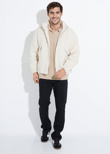 Blouson façon peau lainée, col montant Beige