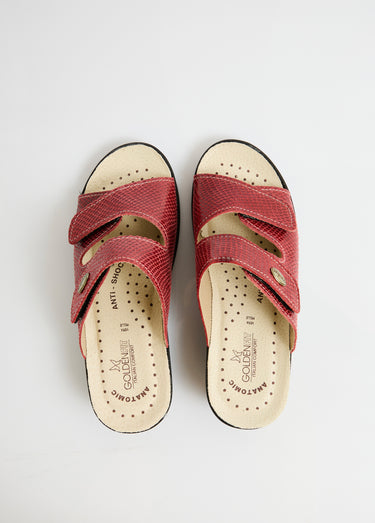 Mules scratchées grande largeur cuir Carmin